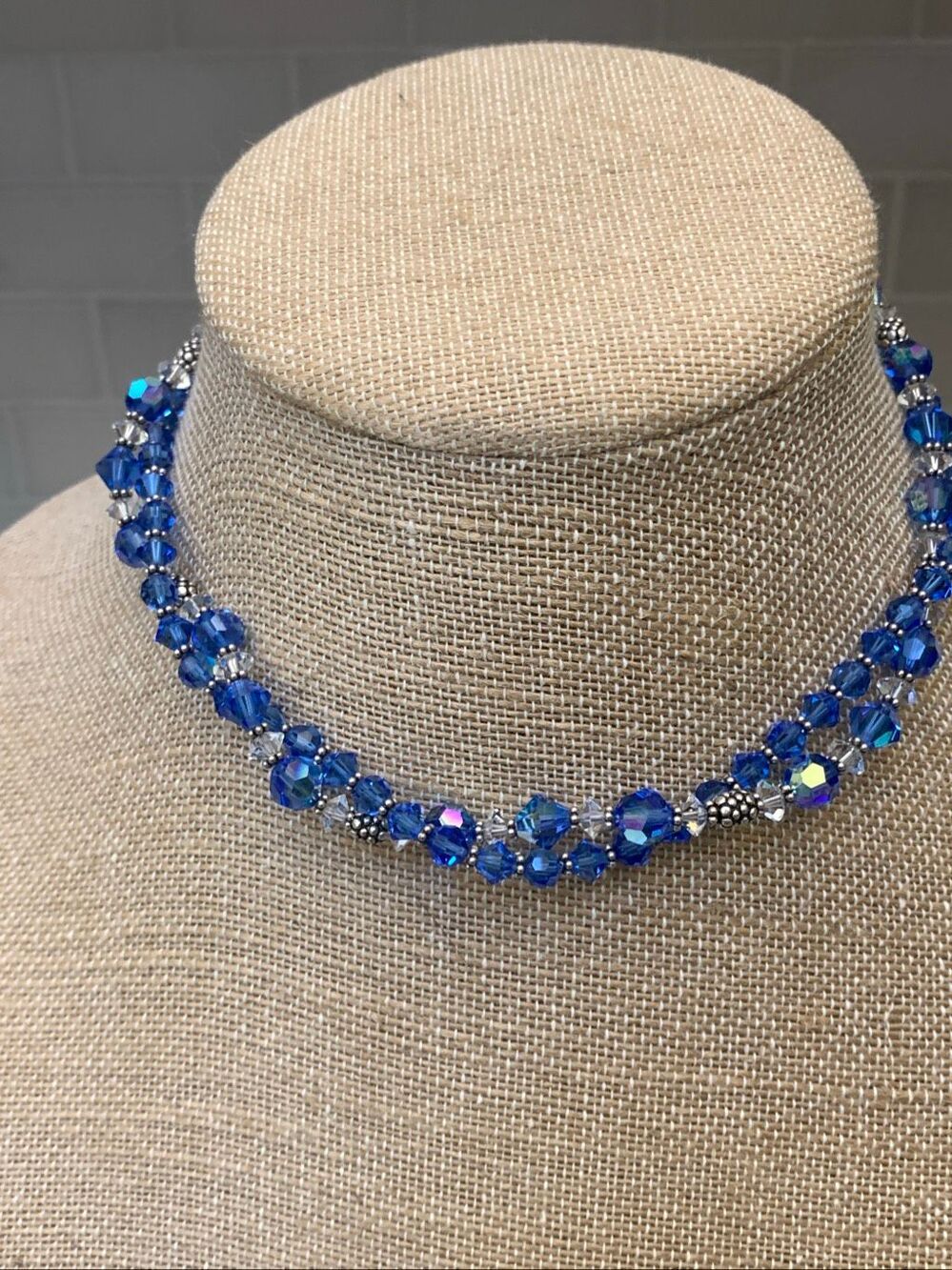 Handmade Sapphire Swarovski Necklace and Bracelet Set with Bali Accents